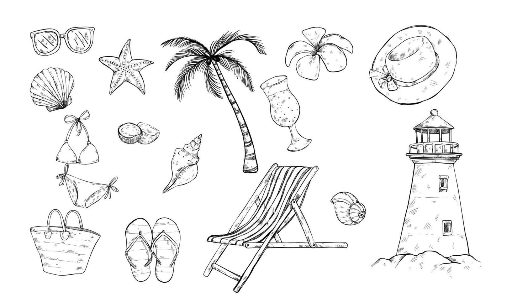 beach tropis handdrawn collection vector