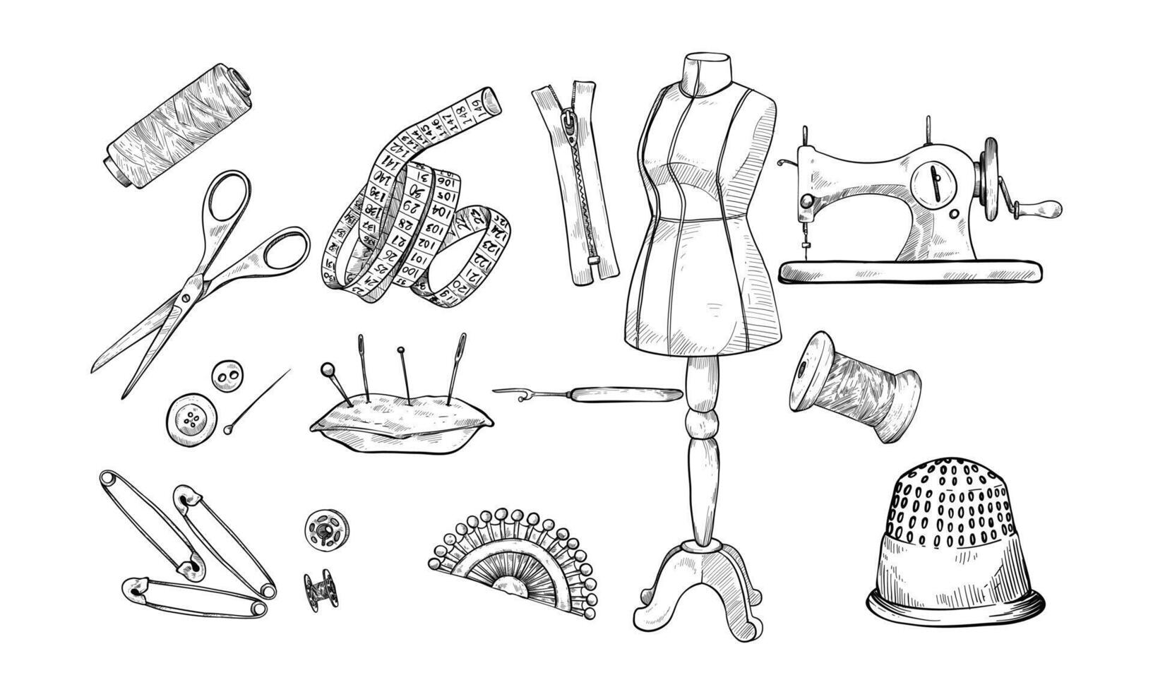 sewing tool handdrawn collection vector