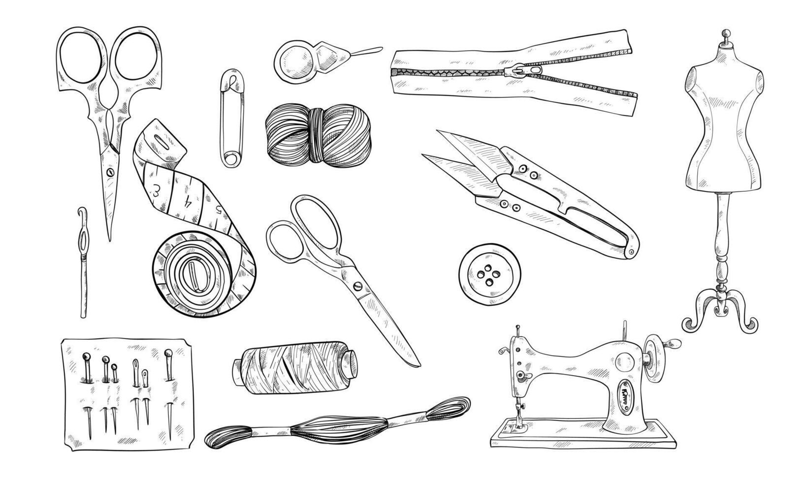 sewing tool handdrawn collection vector