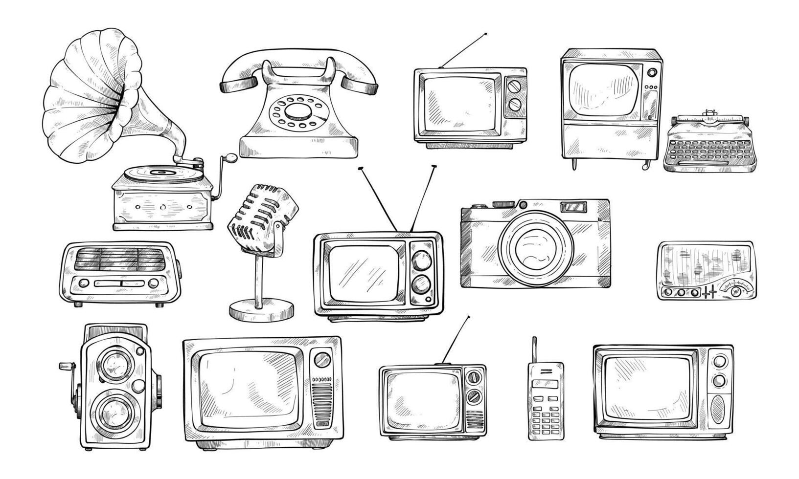 old electronic handdrawn collection vector