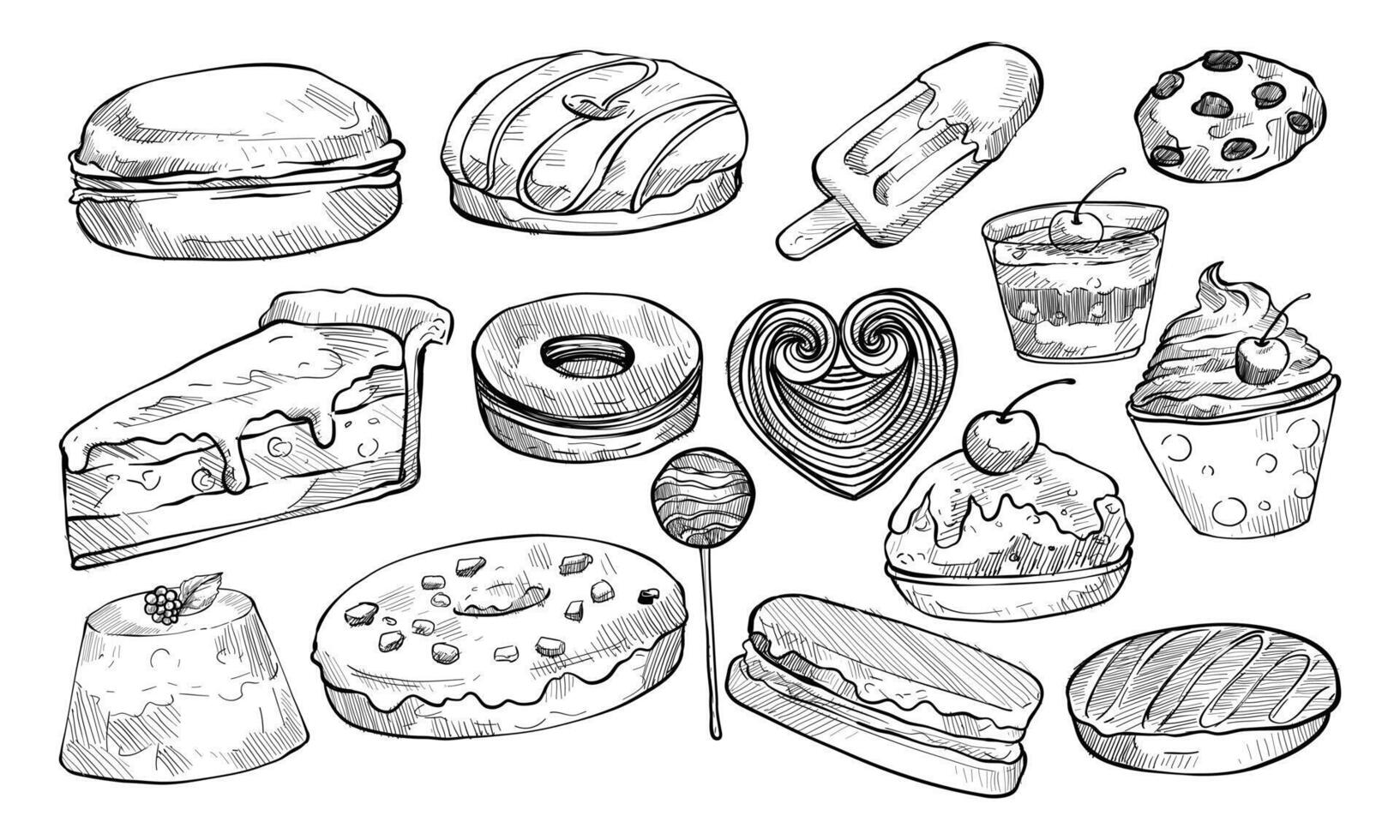 dessert handdrawn collection vector