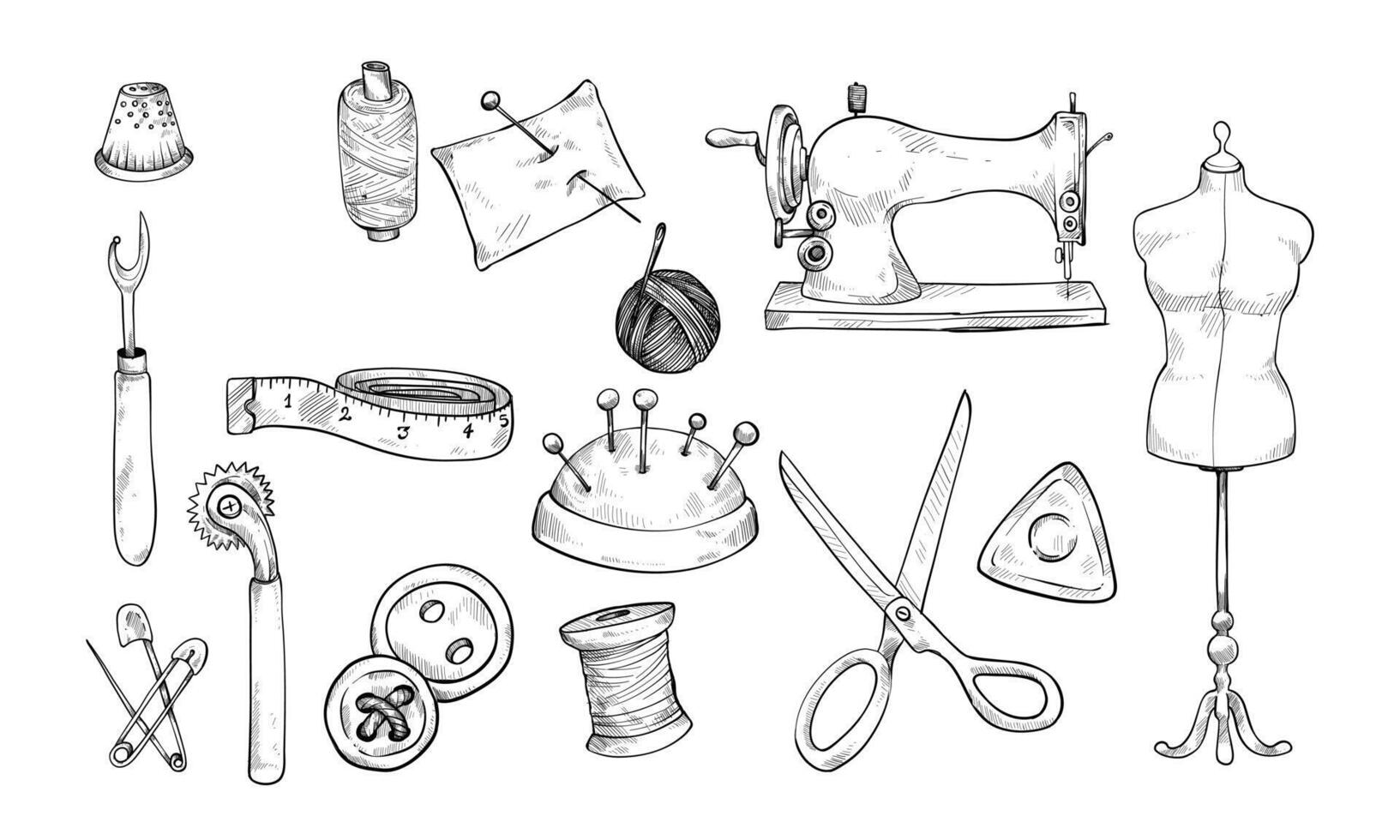 sewing tool handdrawn collection vector