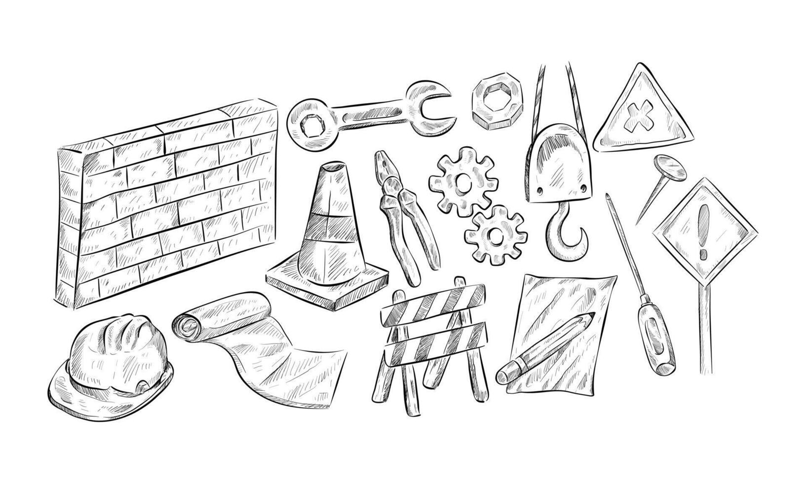 Construction handdrawn collection vector