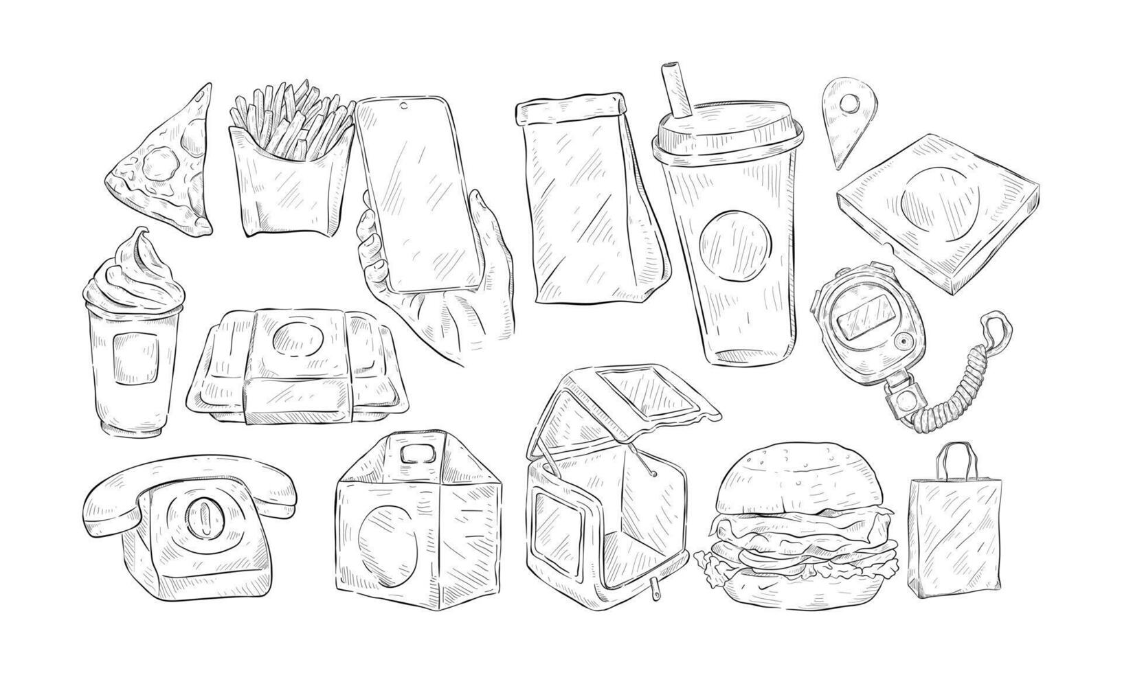Food delivery handdrawn collection vector