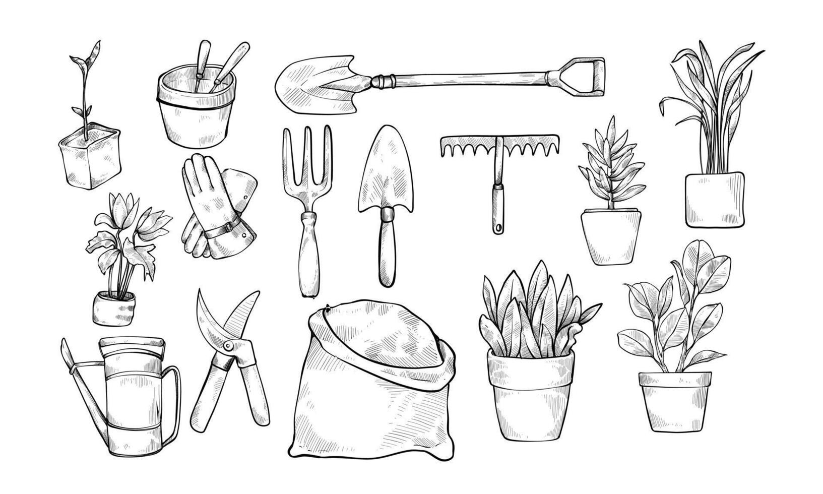 gardening tool handdrawn collection vector