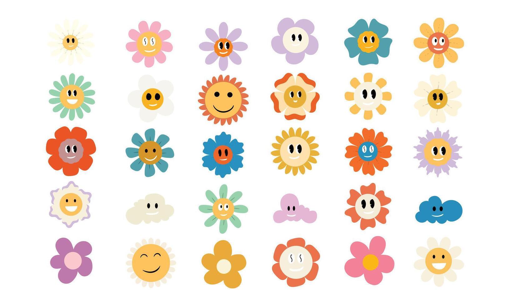 flower character stickers collection vector