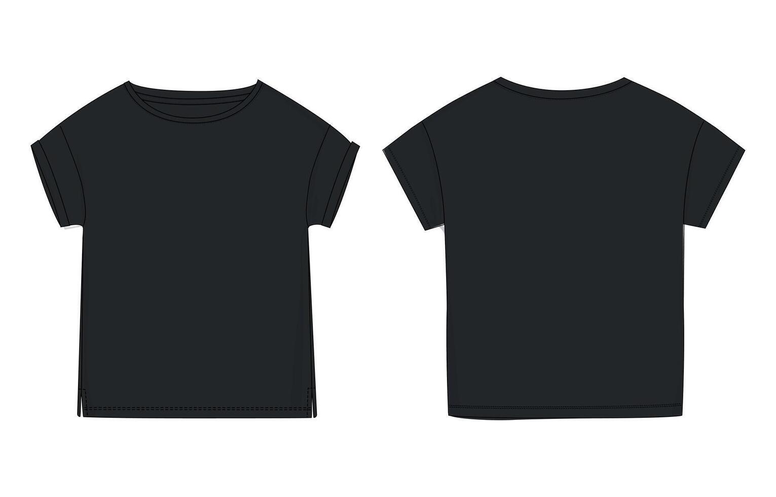 Black t - shirt template, front and back view isolated on white background vector