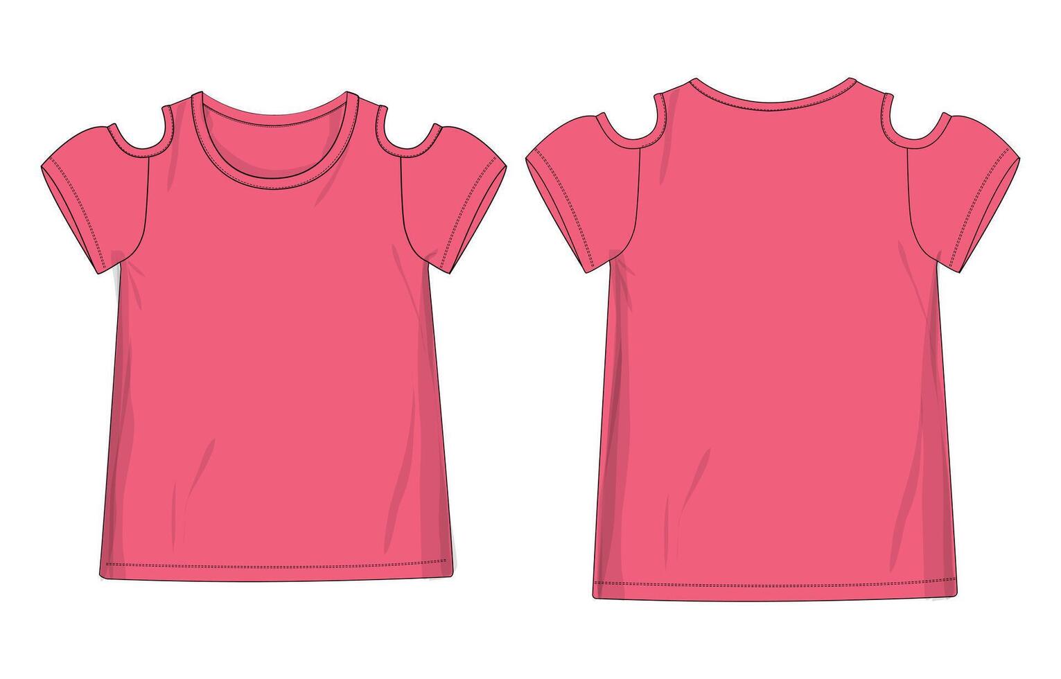 Pink t - shirt template with cut out shoulder vector