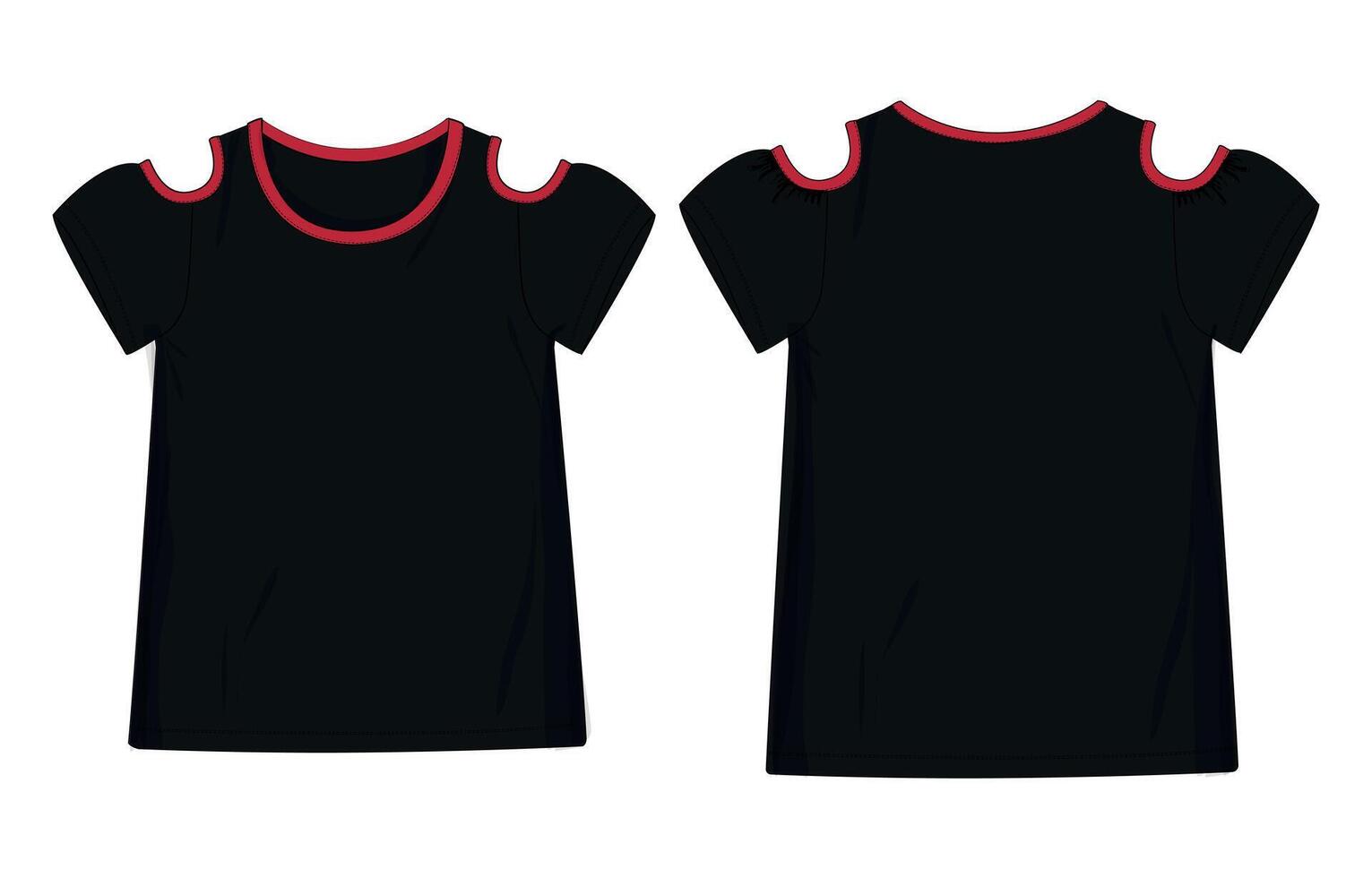 A black t - shirt with red trim and a red trim vector