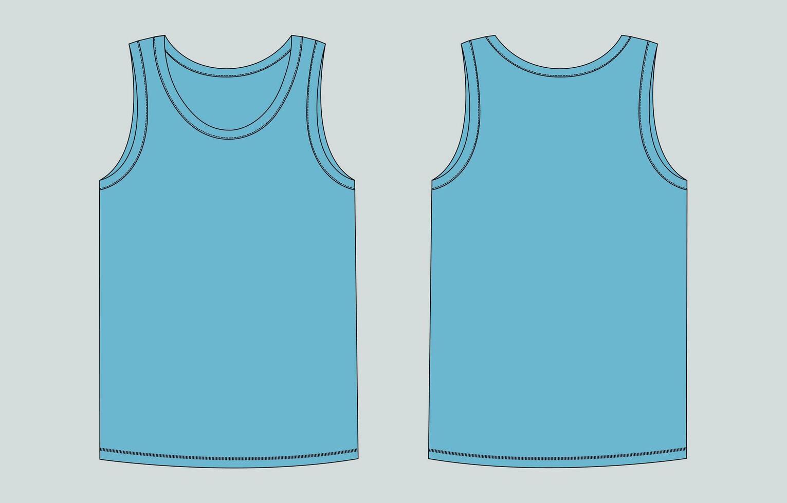 A blue tank top with a front view and back view vector