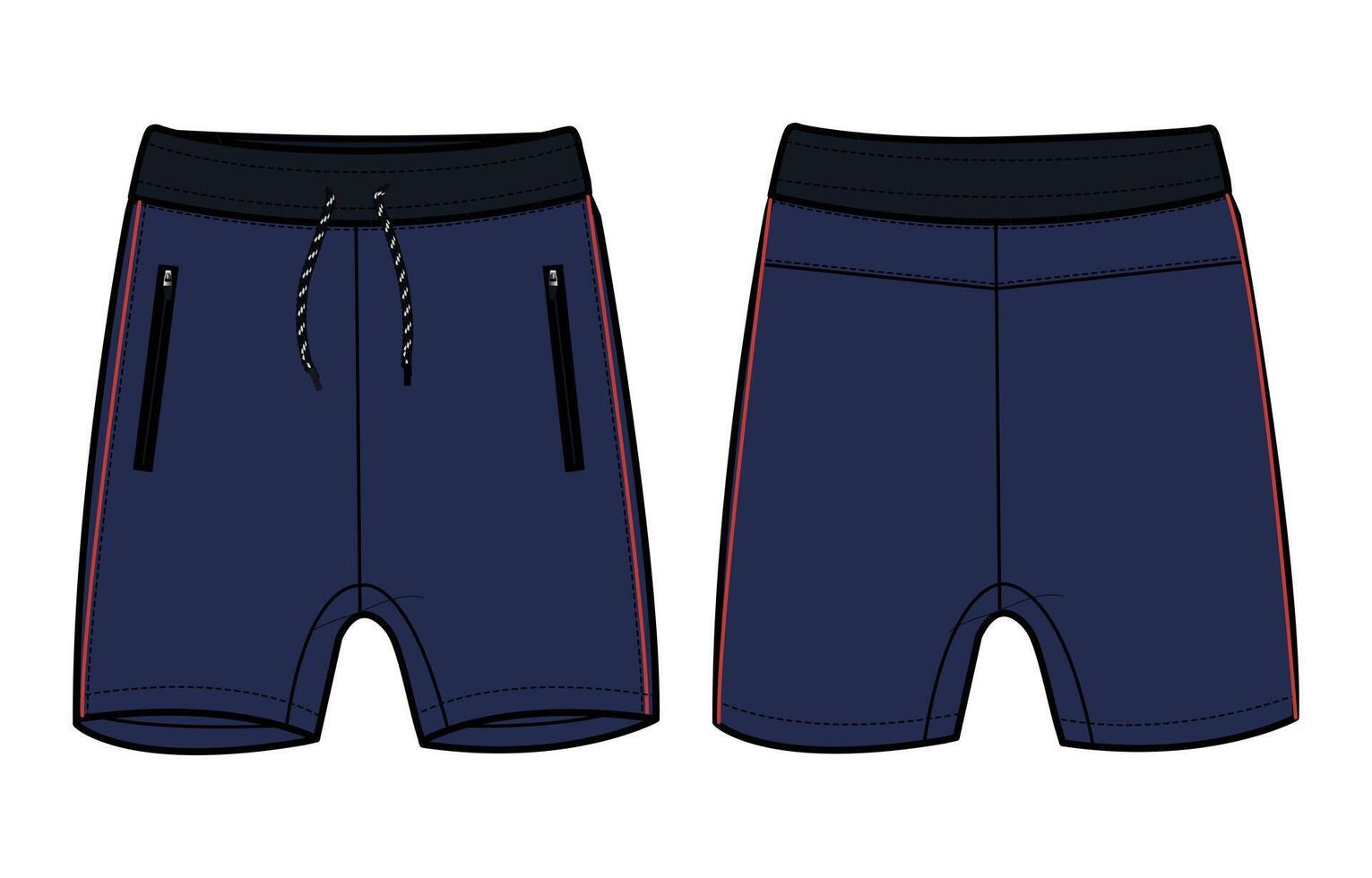 A pair of shorts with black and red stripes vector
