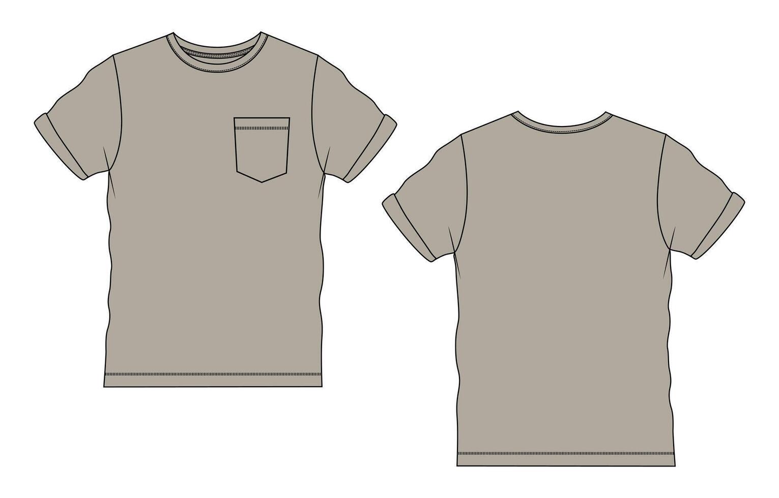 A t - shirt with a pocket and a front view vector