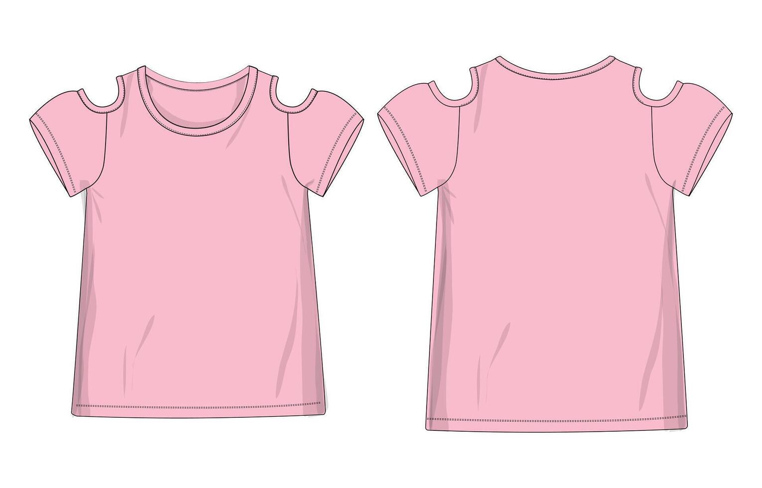 Pink t - shirt template with cut out shoulder vector