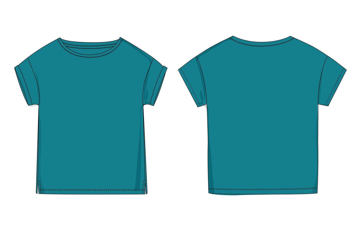 A teal t - shirt with a front and back view vector
