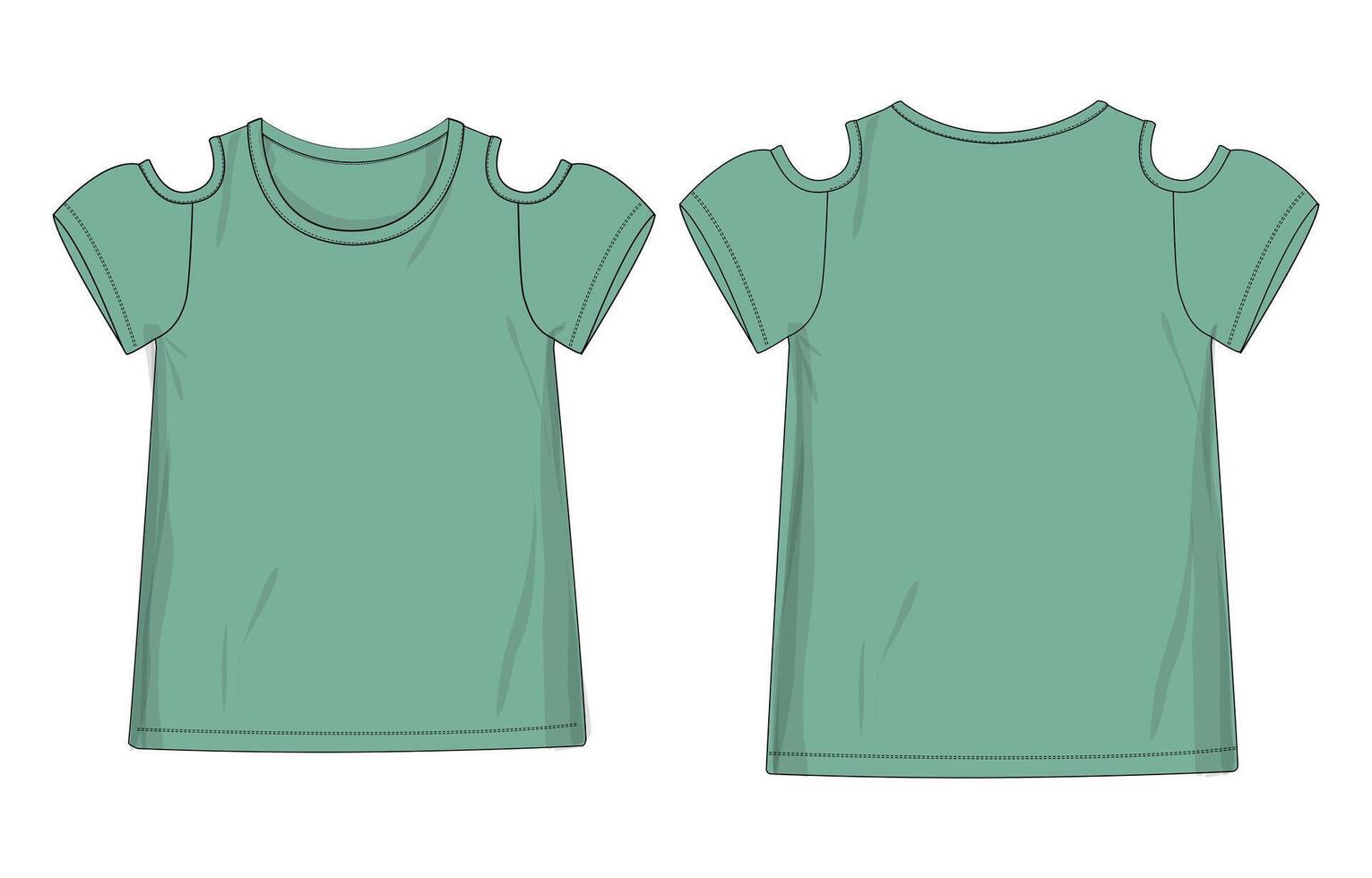 A green t - shirt with cut out shoulder vector