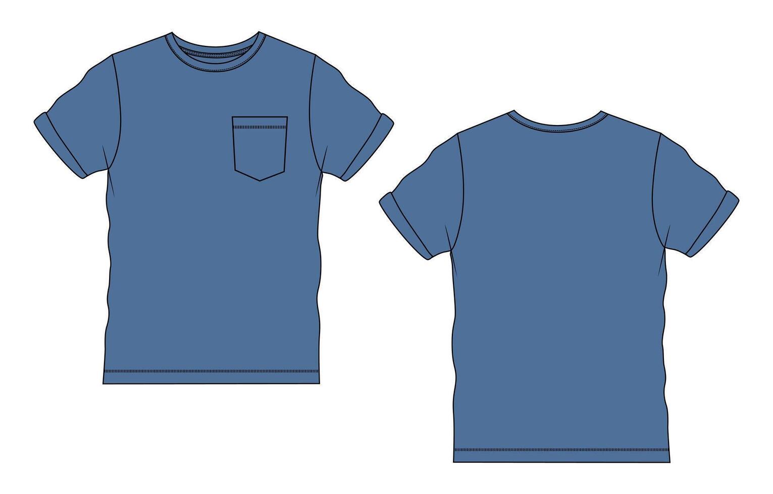 A blue t - shirt with a pocket on the front and back vector