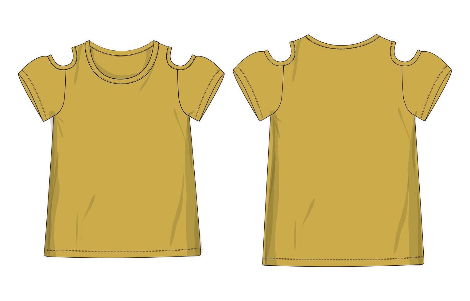 A yellow t - shirt with cut out shoulder vector