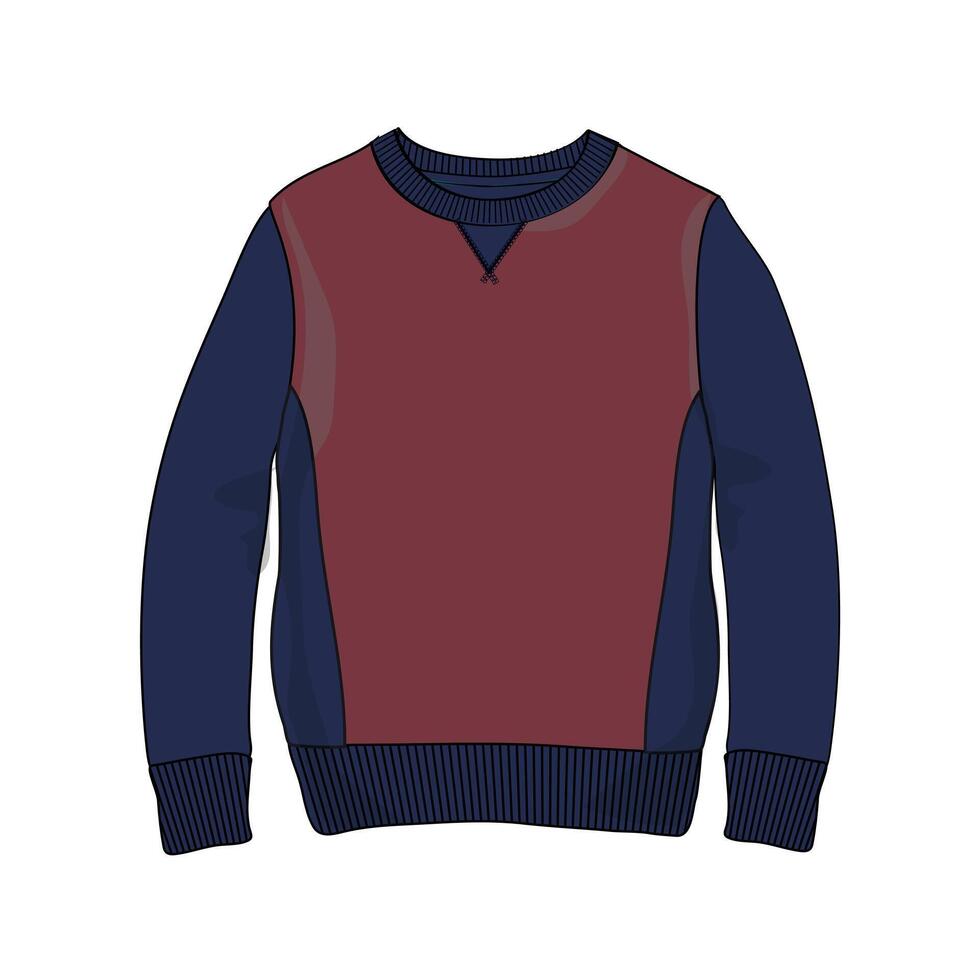 A sweater with a blue and red color block vector