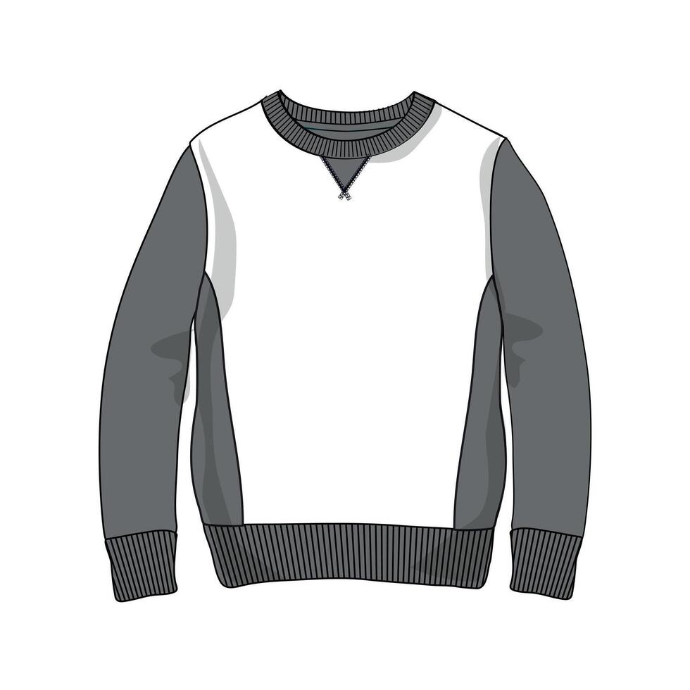 A white and gray sweatshirt with a black and white stripe vector