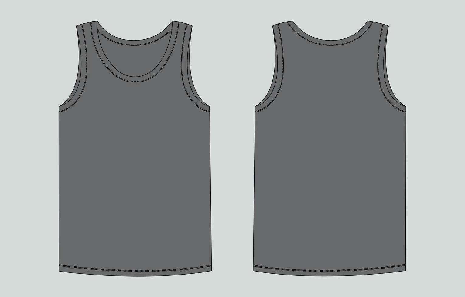 Two gray tank tops, one front and one back vector
