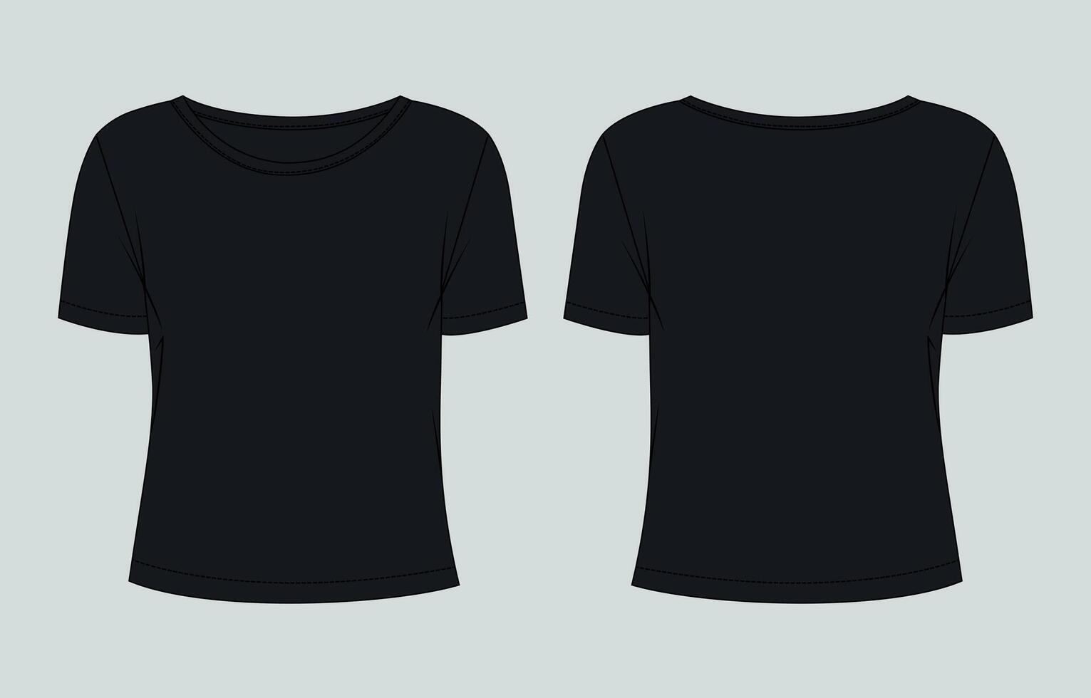 Black t - shirt template, front and back view vector