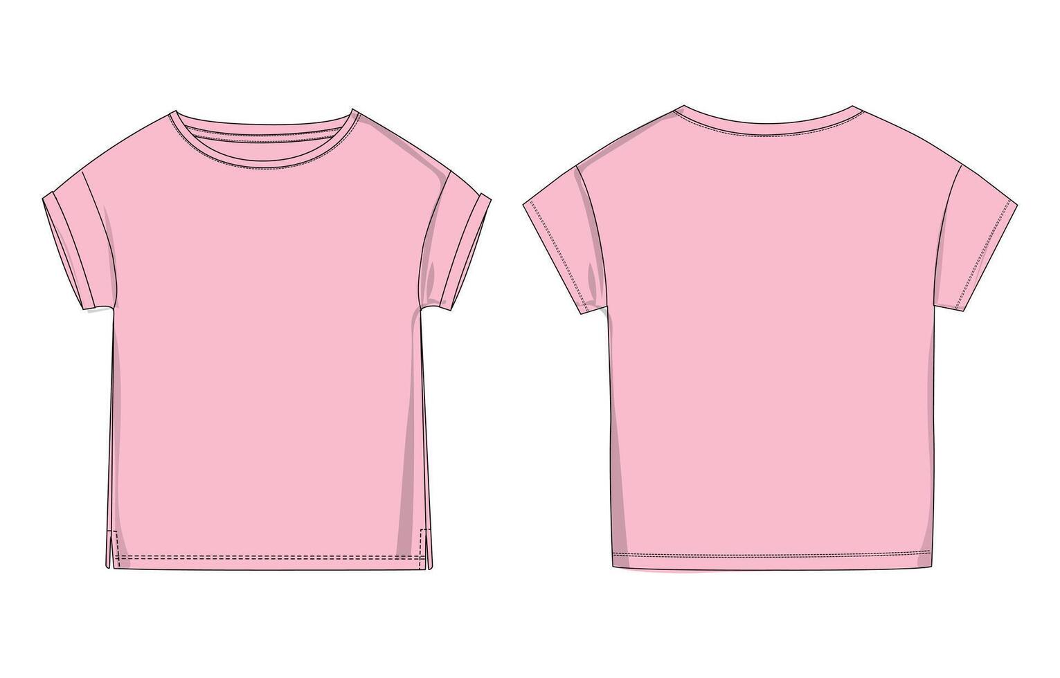 Pink t - shirt template, front and back view vector