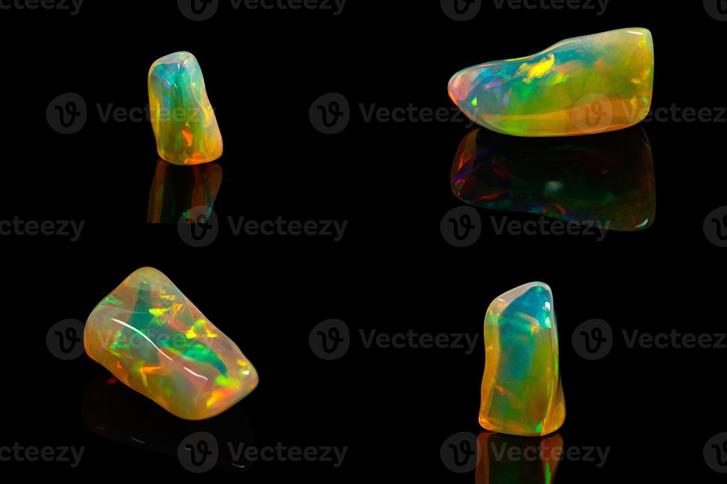 macro mineral stone rare and beautiful opals on a black background photo