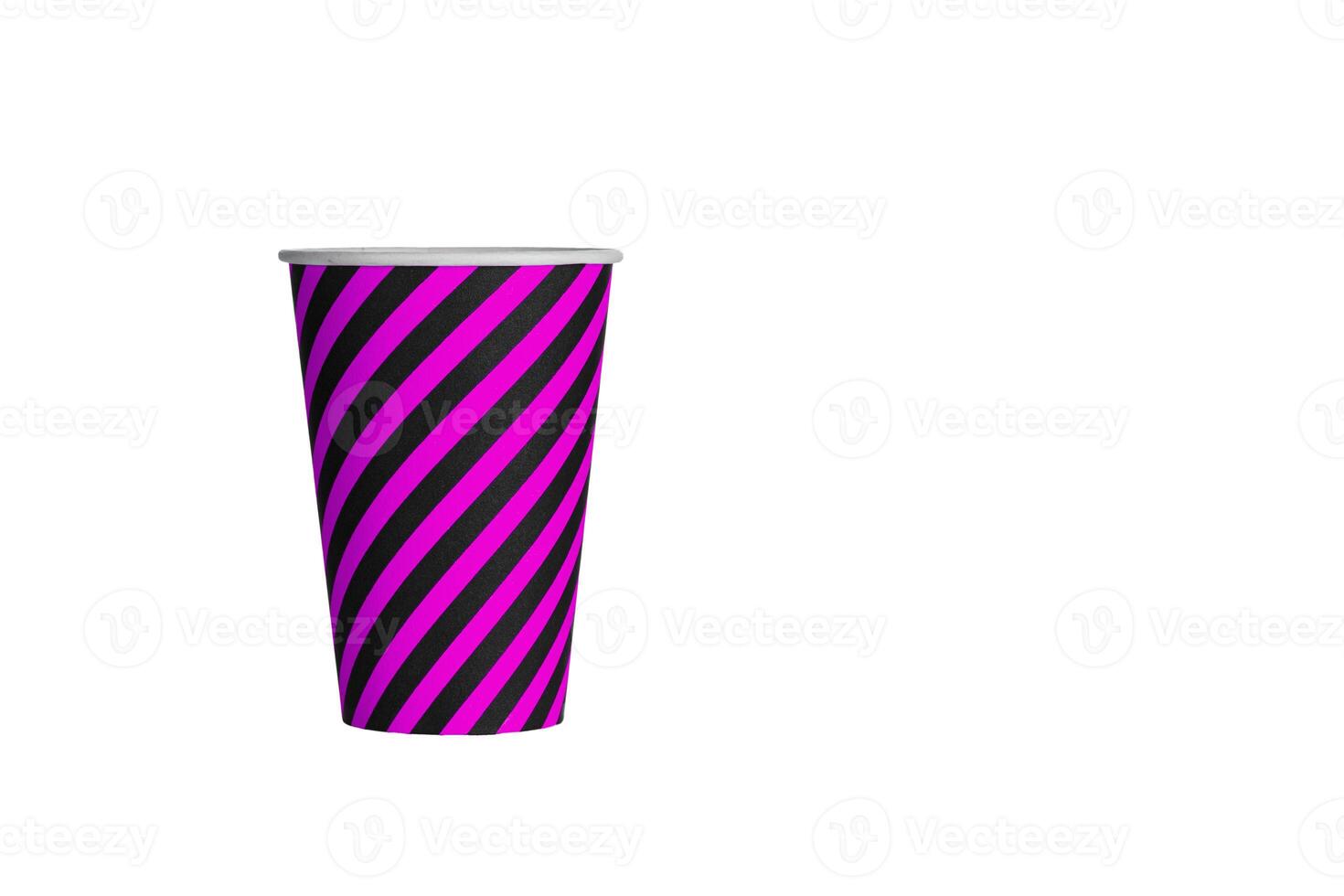 pink striped cardboard glass on isolated white background photo