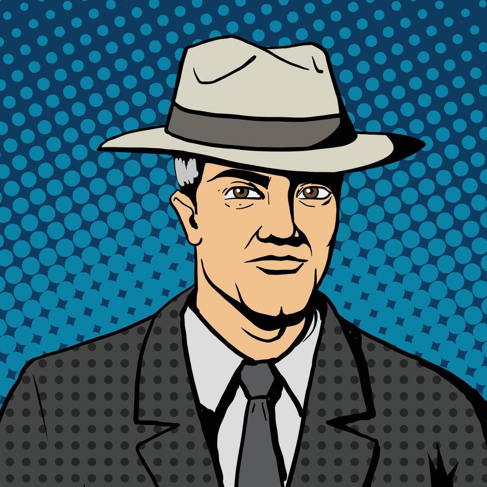 Gangster man with hat pop art retro style illustration. Comic book imitation vector