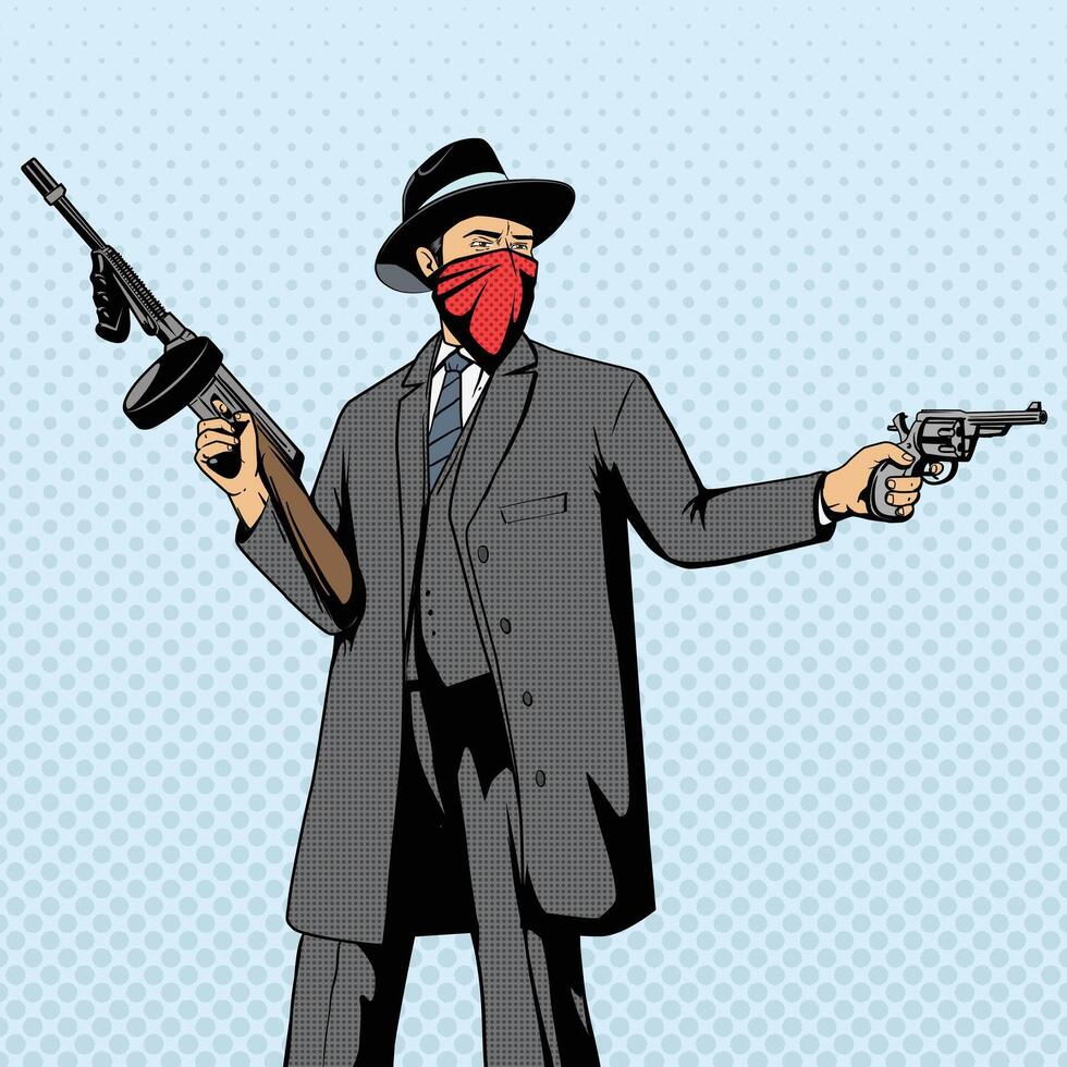 Gangster with gun robbery pop art retro style illustration. Comic book imitation vector