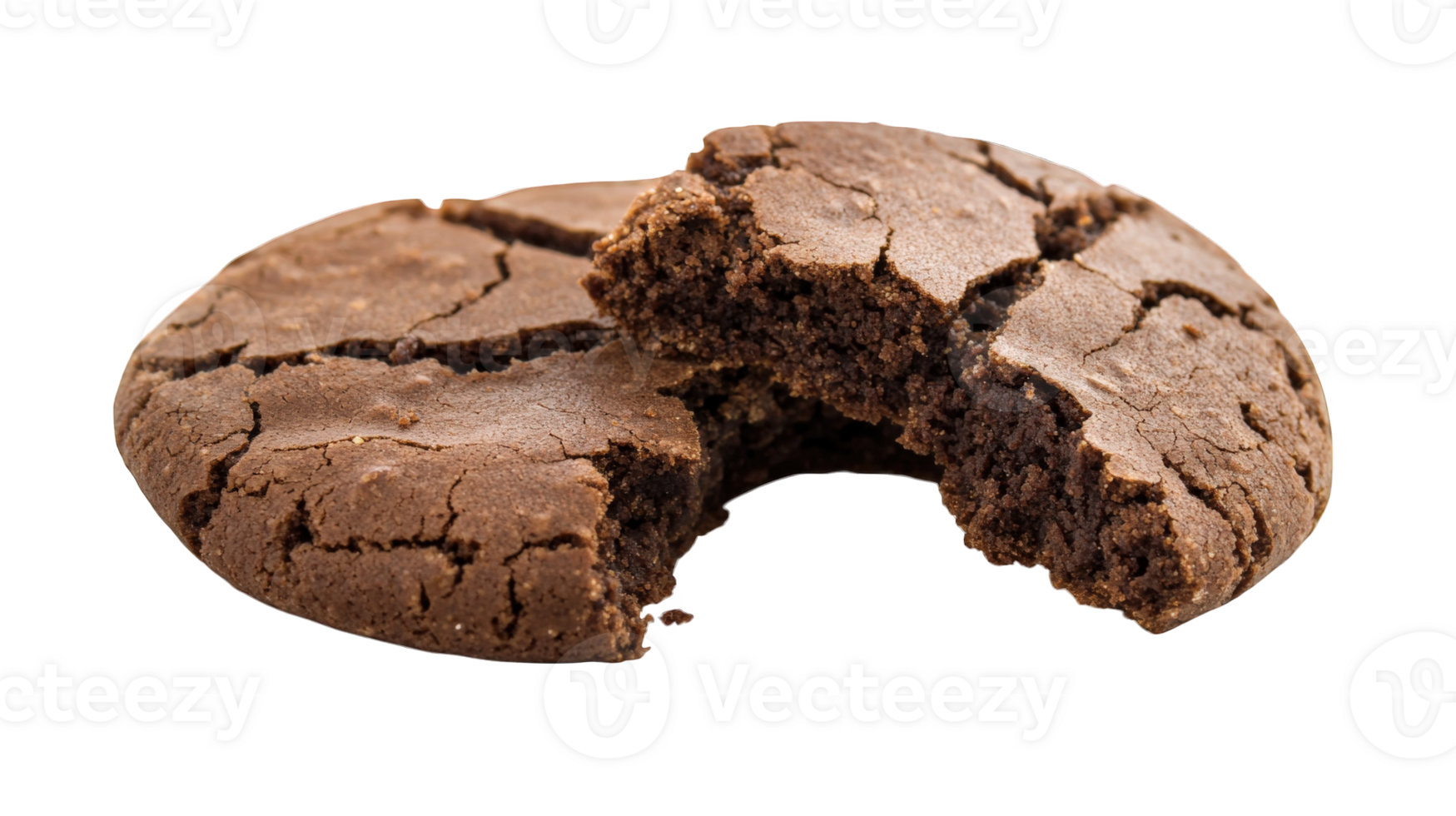 Two Chocolate Cookies Broken Apart Showing Texture, on transparent background png