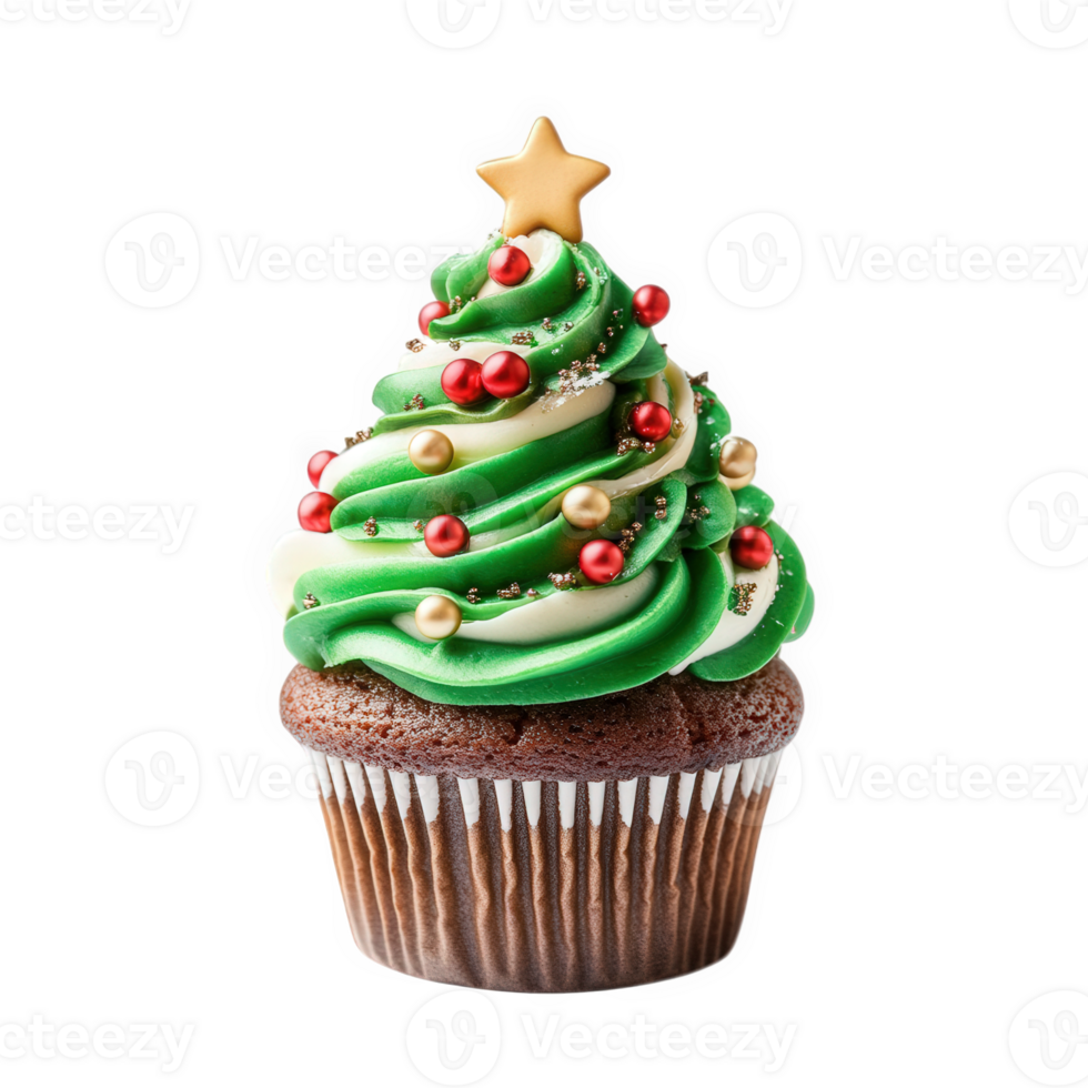 Festive Christmas Cupcake Decorated As A Tree, on transparent background png