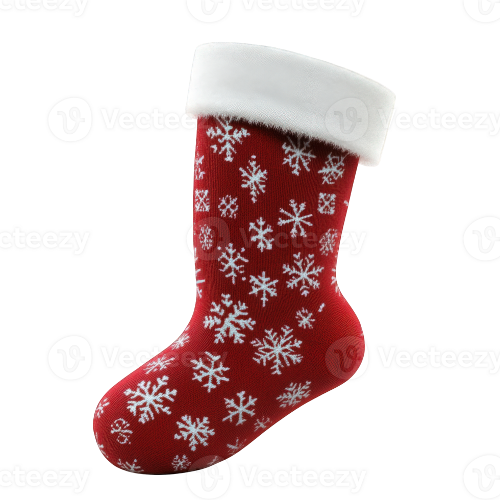 Red Christmas Stocking With White Snowflakes Design, on transparent background png