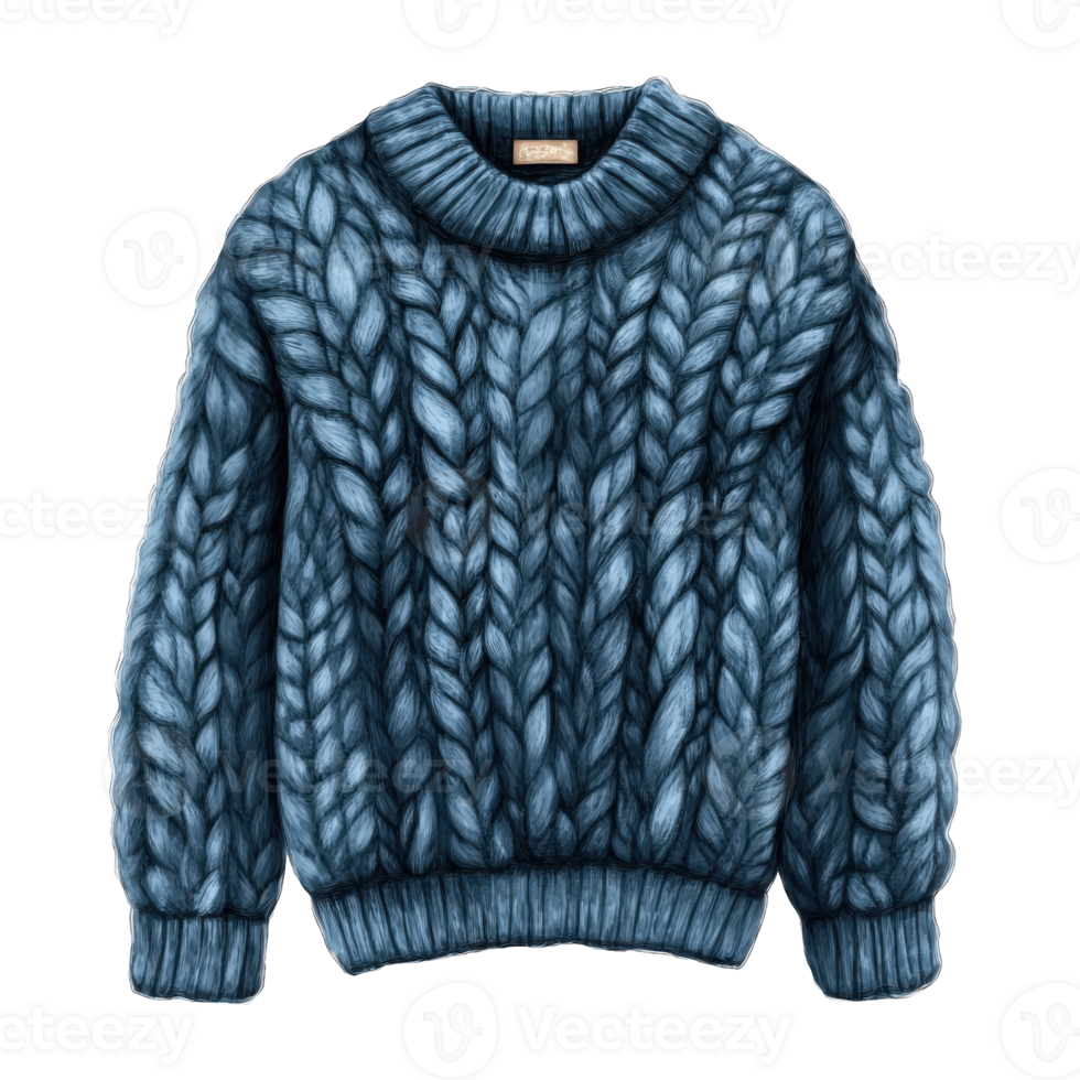 A Detailed Illustration Of A Blue Knitted Sweater, on transparent background png