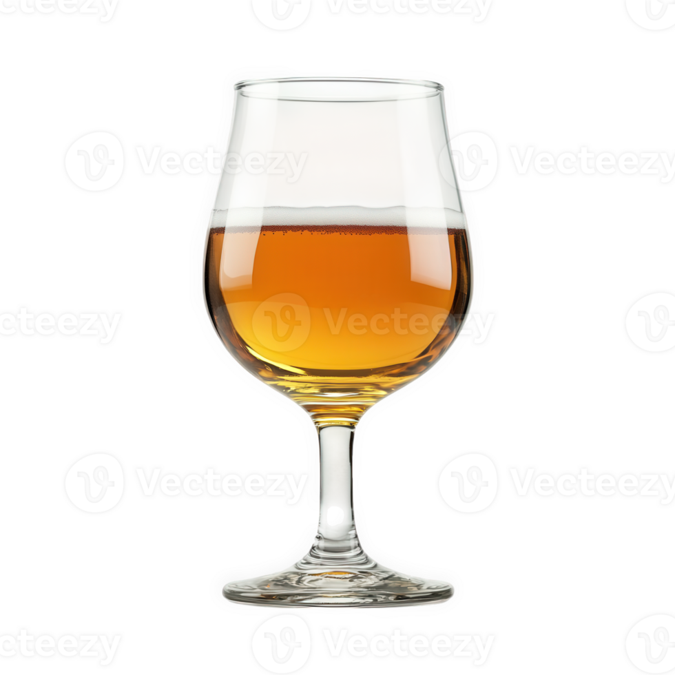 A glass of light amber beer with head, on transparent background png