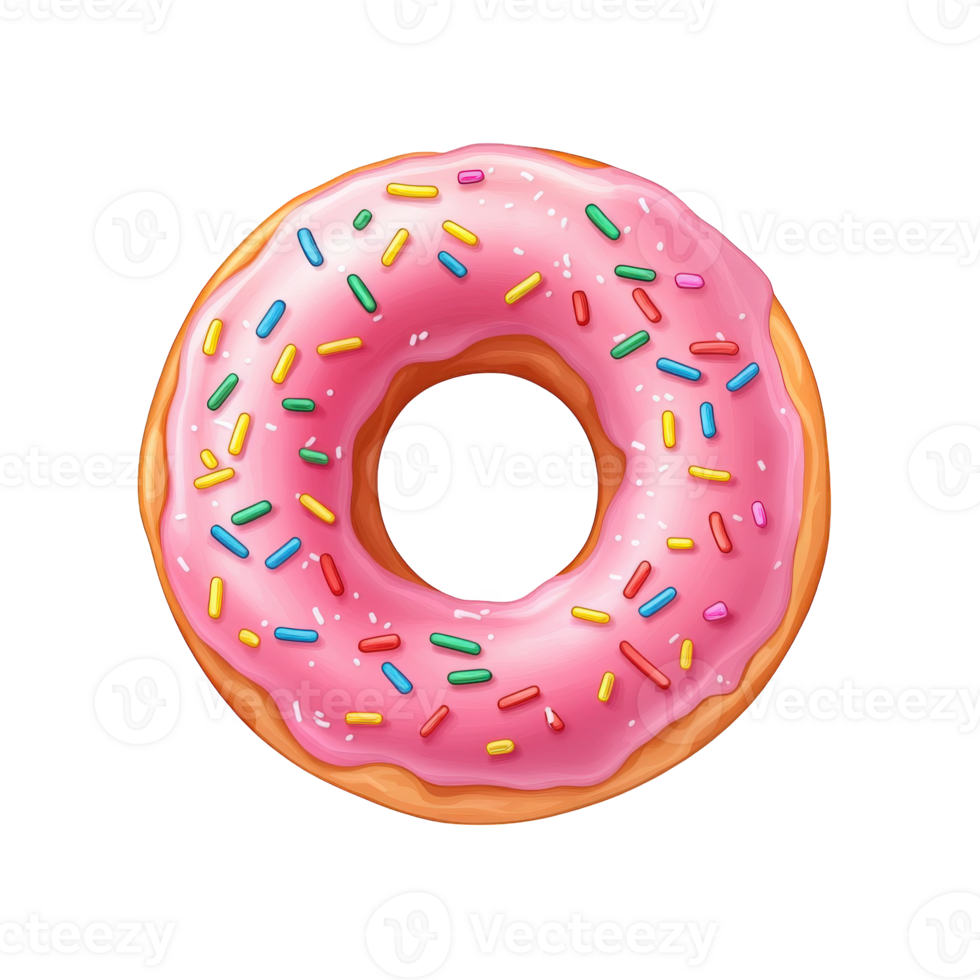 Pink Glazed Donut With Colorful Sprinkles, on transparent background png