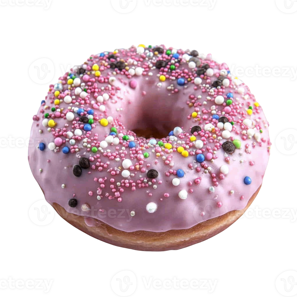 Pink Donut Topped With Colorful Sprinkles, on transparent background png