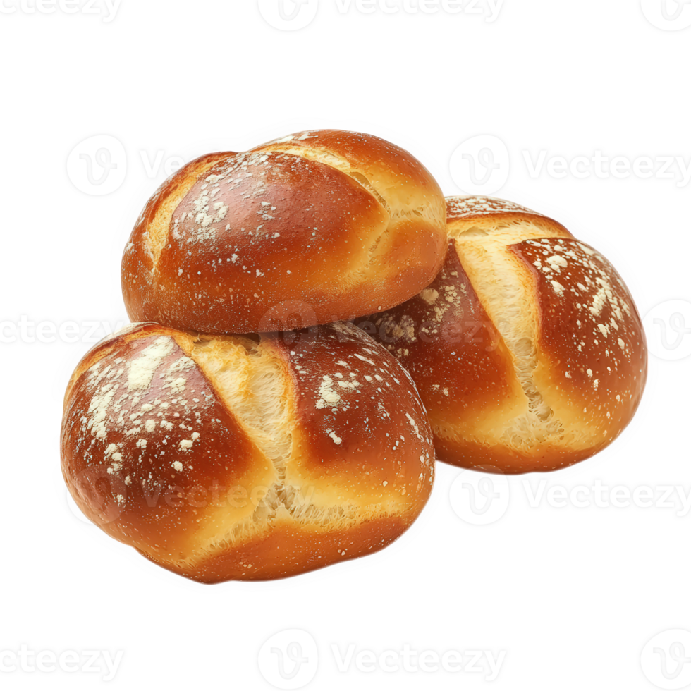Three Golden Brown Bread Rolls Stacked High, on transparent background png