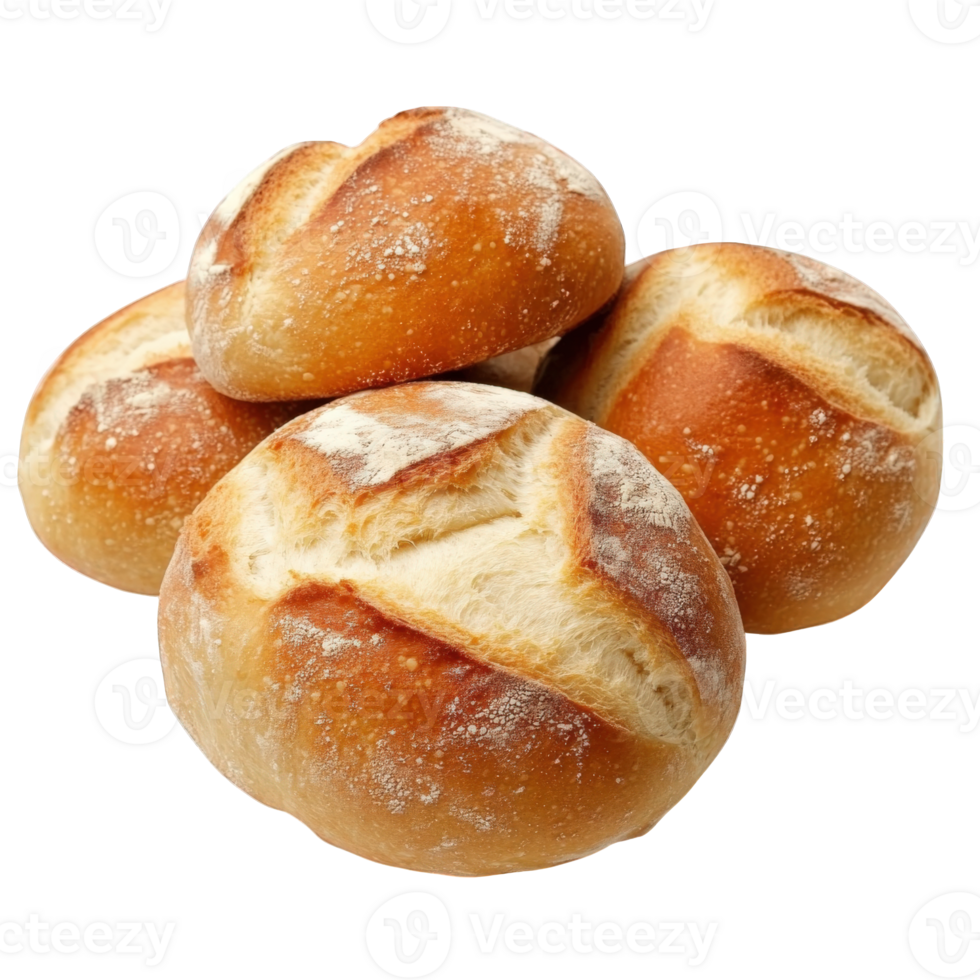 Golden Brown Crusty Bread Rolls Stacked High, on transparent background png