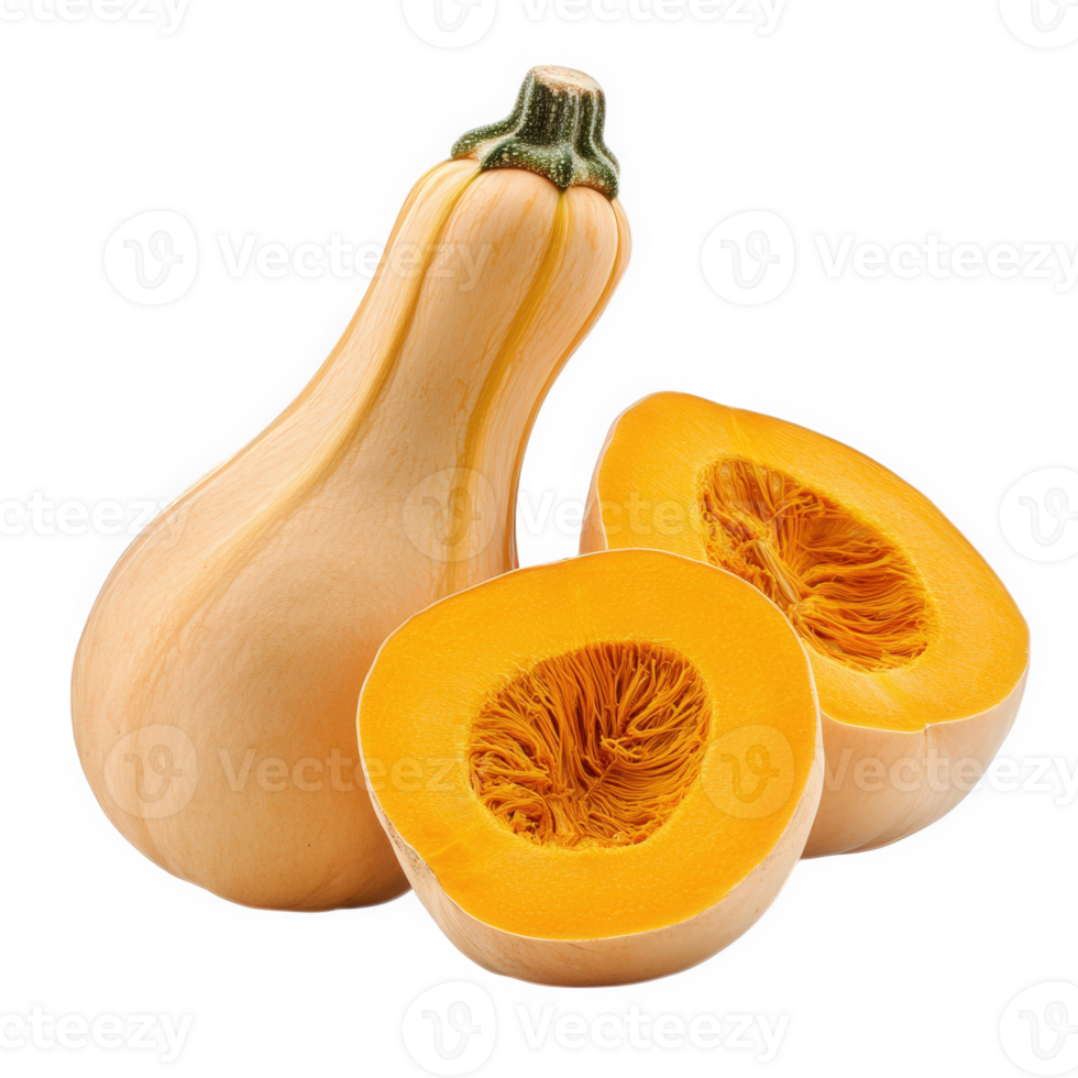 Butternut Squash Whole And Halved Sections Displayed, on transparent background png
