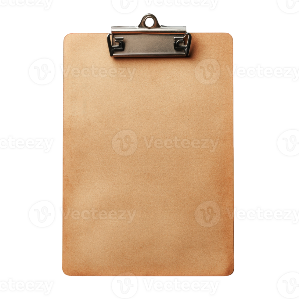 Blank Tan Paper on a Clipboard Against Black Background, on transparent background png