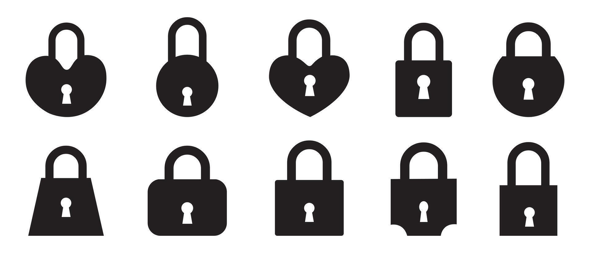 Lock icon set. Padlock icon collection. Locked icon silhouette. Security symbol. vector