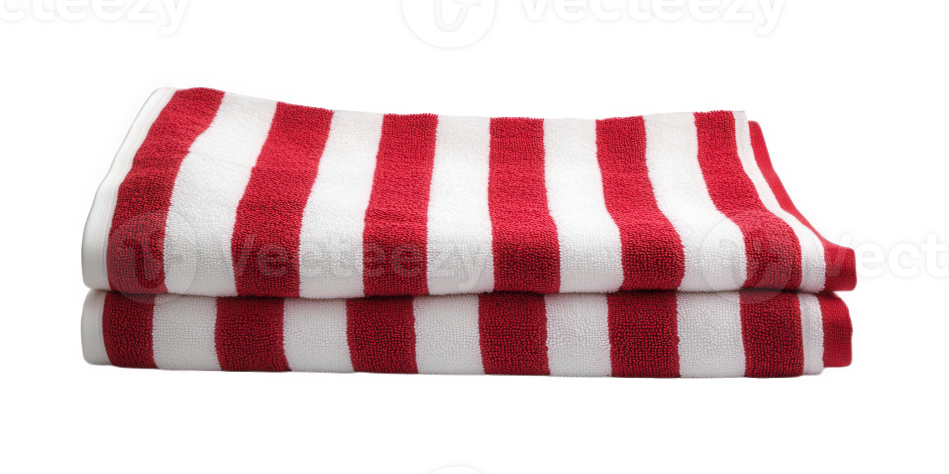 Two Red and White Striped Beach Towels Stacked, on transparent background png