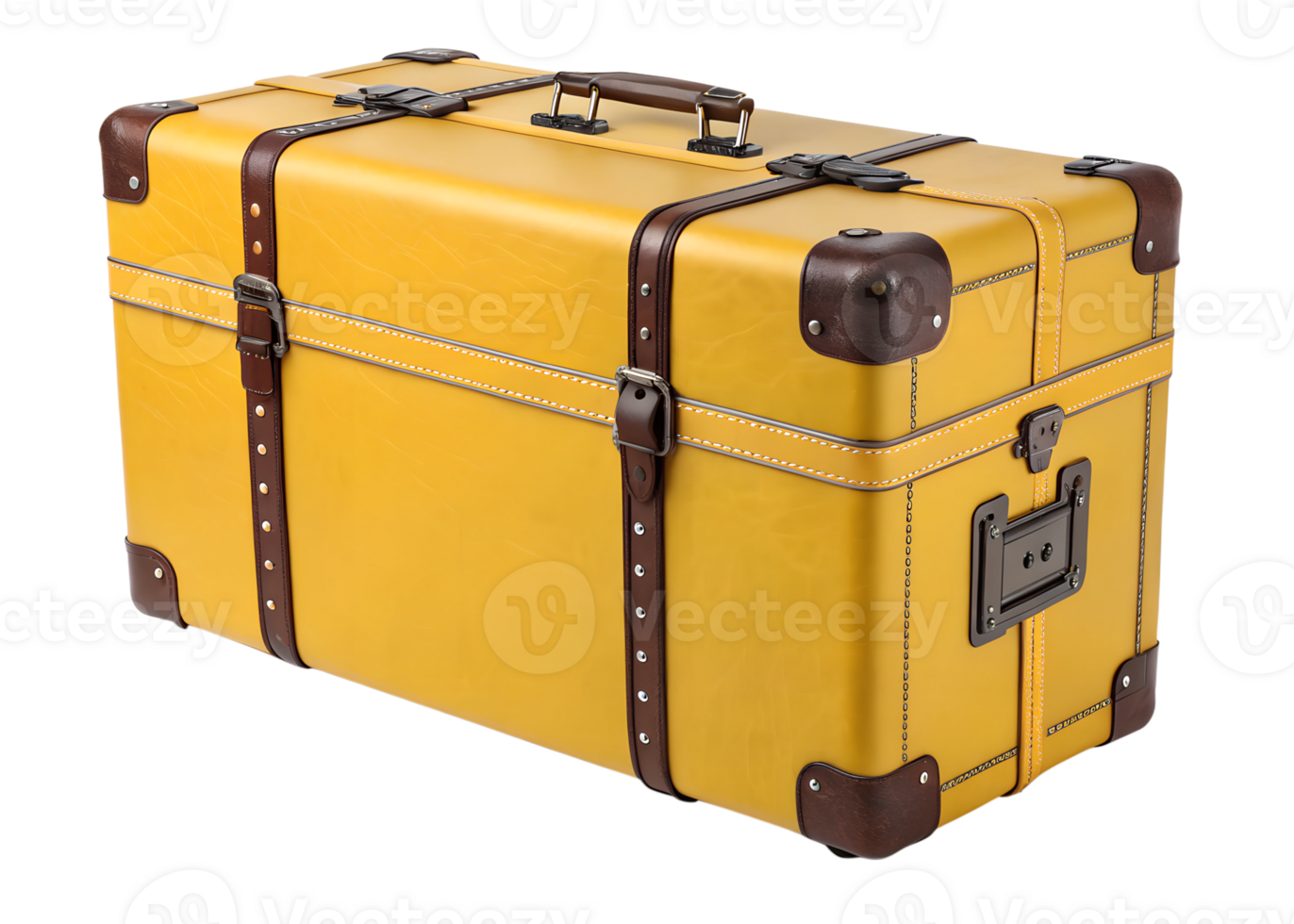 Yellow vintage suitcase with brown details png