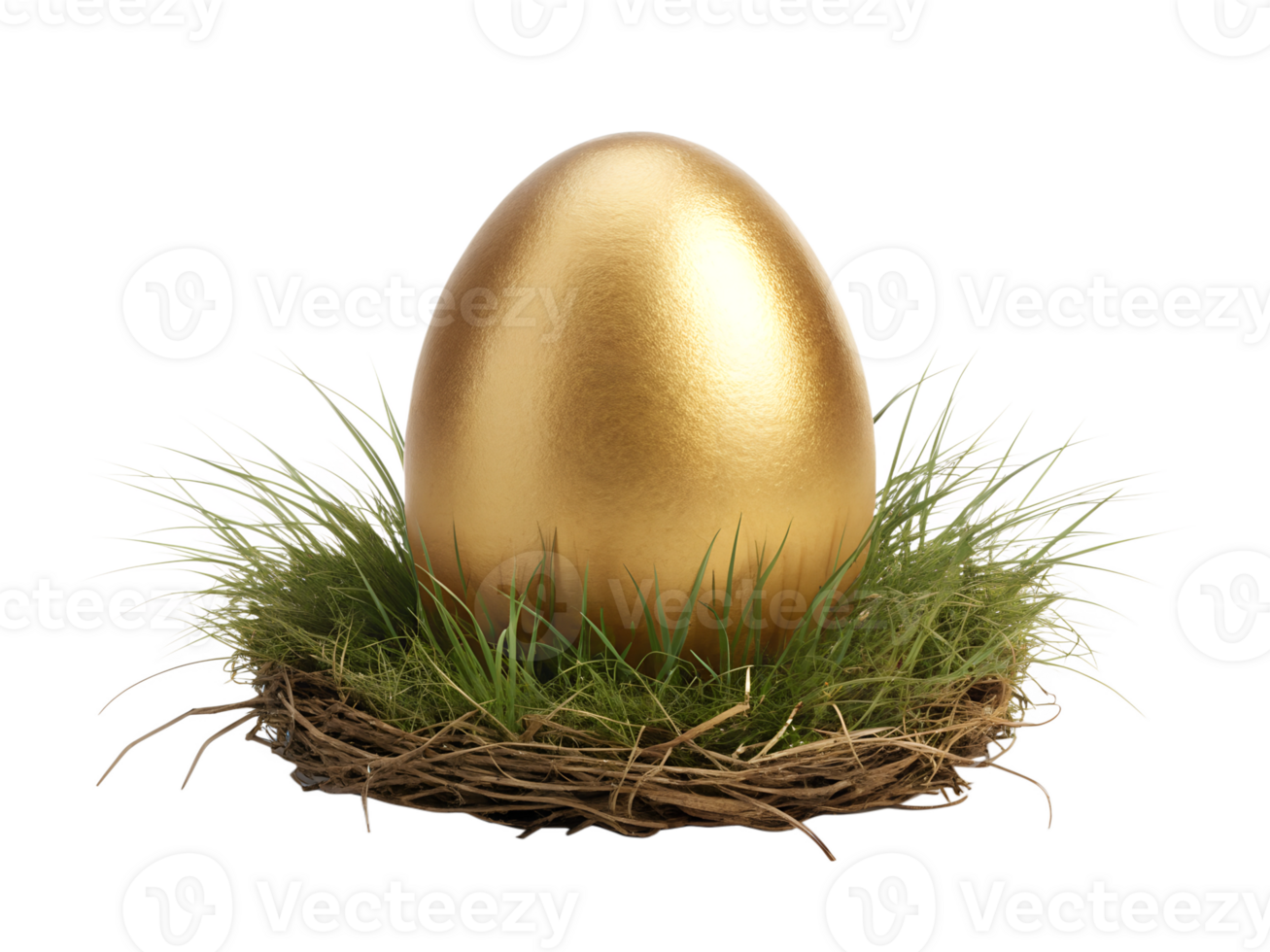 Golden egg resting in a nest of grass png