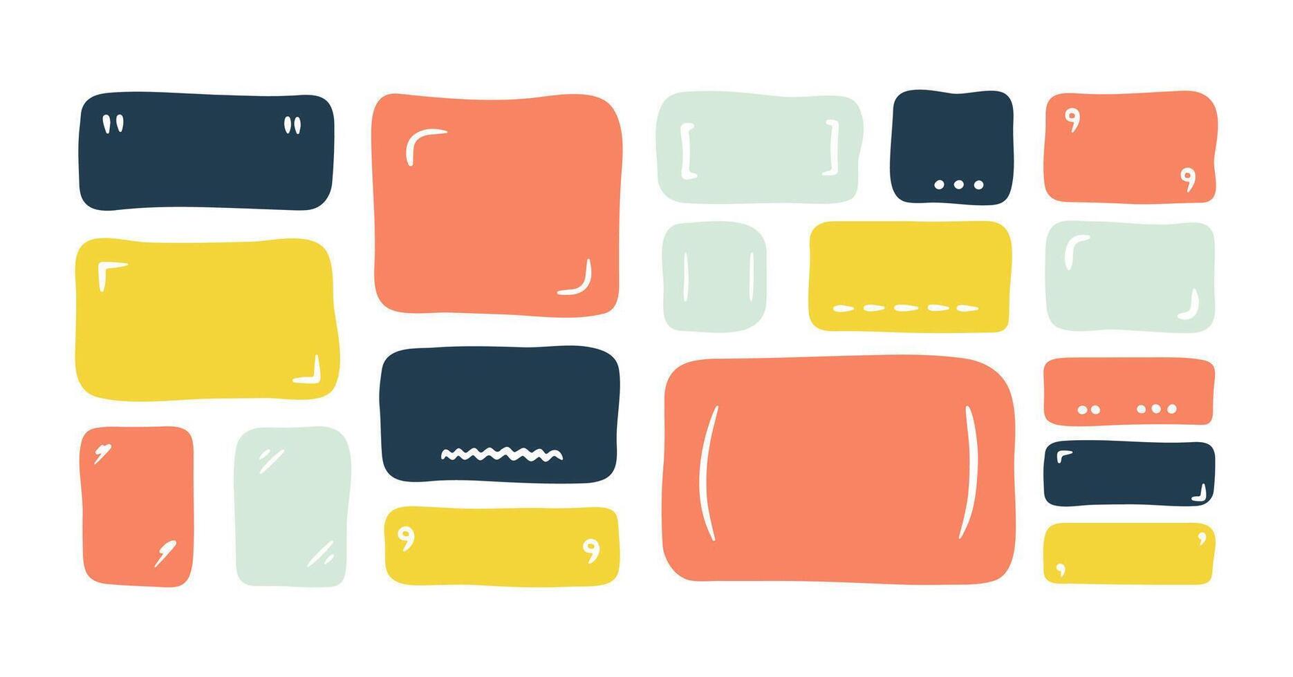 Doodle text box. Hand drawn bubble shapes and frames for social media. Kids color text shape. Organic child free form. Abstract square speech blobs for dialog. Simple set for bullet journal with vector