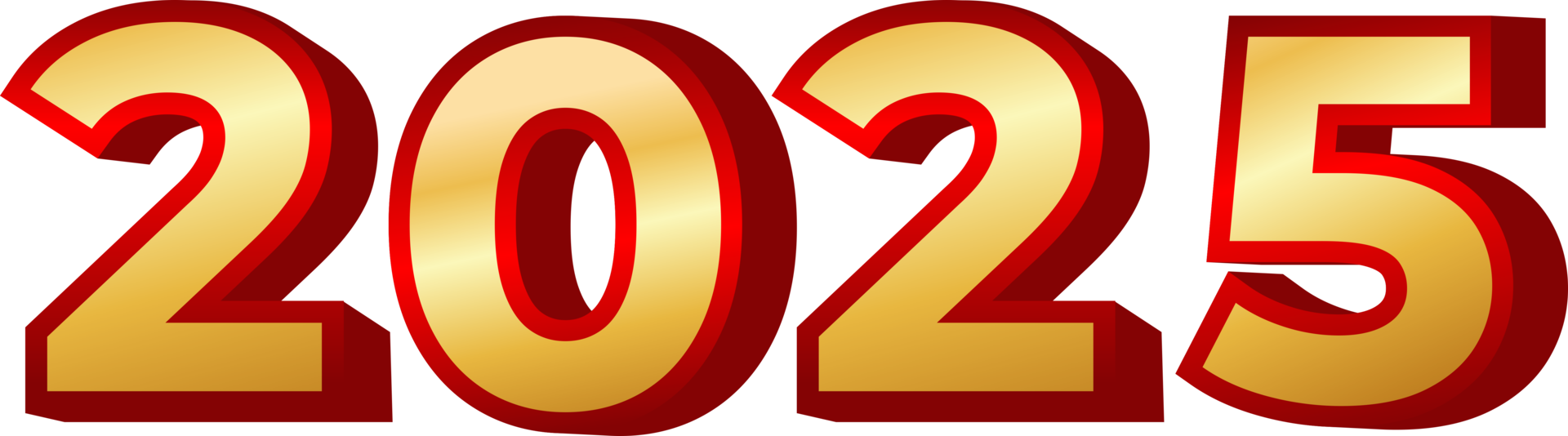 Gold 2025 with Red Outline Happy New Year png