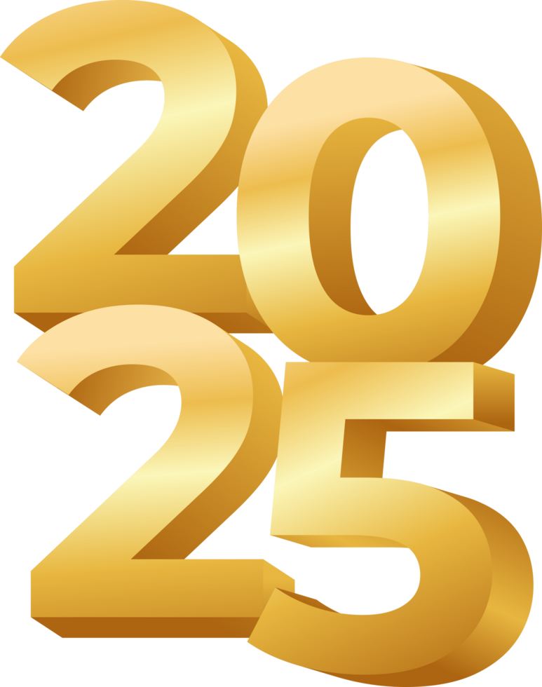 Happy New Year 2025 Golden 3D number png