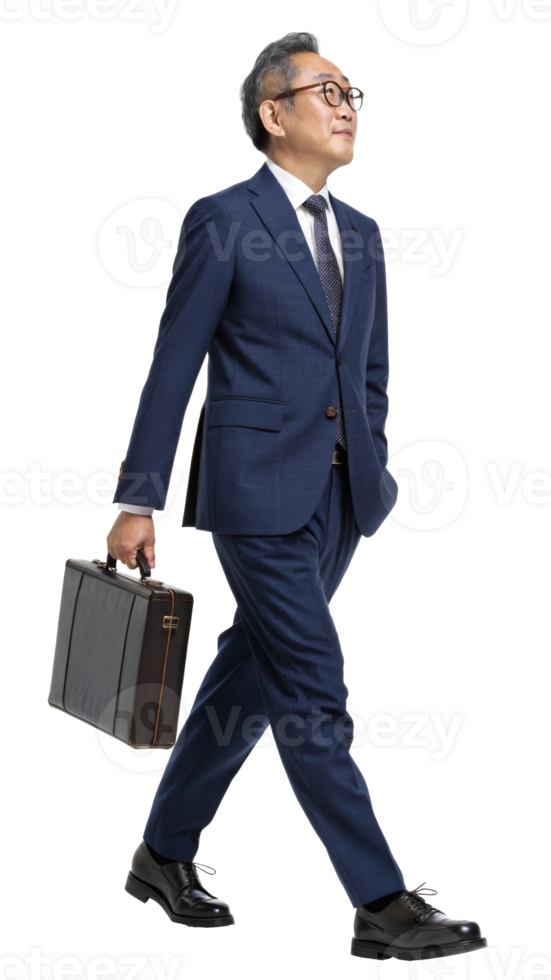 Business professional walking with a briefcase, cut out transparent png