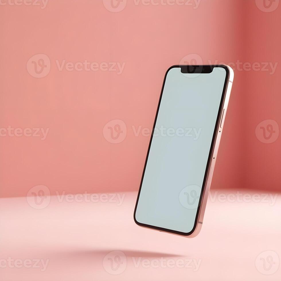 Floating display phone pink background photo